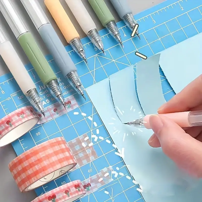 4pcs Creative Retractable Craft Knife Pen, PVC Material, Perfect for Paper Cutting, Card Making, Office Use, Durable Design