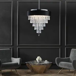 18 Inch Modern K9 Crystal Pendant Chandelier Black Imitation Velvet Anti-Glare Shade Adjustable Height Stainless Steel Frame Octagonal Bead Crystal Ceiling Light For Living Room Bedroom Dining Bar Household Commercial Decor