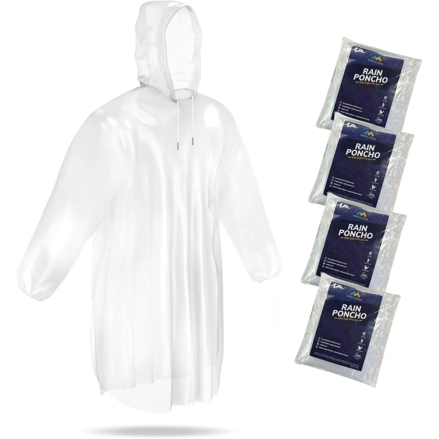 Rain Ponchos with Drawstring Hood - Disposable Emergency Ponchos for Adults, Lightweight Waterproof Raincoat for Outdoor TravelGift