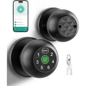 Door Knob Fingerprint Door Lock with Keypad, Biometric Door Knob with APP, Keyless Entry Door Lock with Handle for  Office Apartment Hotel Garage (Black)