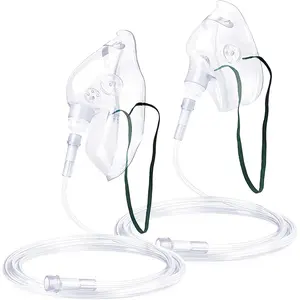 2 Pack Oxygen Mask for Adult Face with 6.6' Tube & Adjustable Elastic Strap Size M+L Clear No Cup