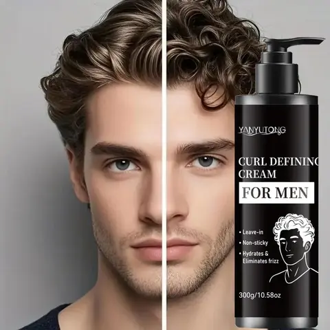 Men's Curl Management Cream 300ML Haircare Curly Hair Products, Reduces Frizz & Boosts Shine, Frizz Control, Deep Nourishing No Residue, Suitable for All Hair Types
