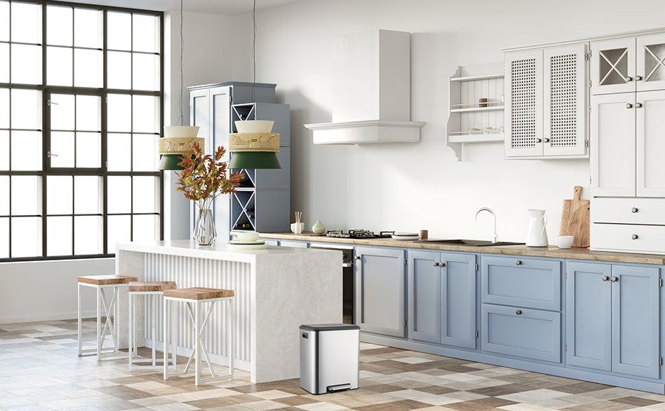 GARVEE 2x4 Gallon Stainless Steel Dual Trash Can and Recycling Bin with Removable Inner Bin and Soft Close Lid for Home Office and Business Use, Elegant Silver Design for Modern Spaces. GARVEE 2x4 Gallon Stainless Steel Dual Trash Can and Recycling Bin with Removable Inner Bin and Soft Close Lid for Home Office and Business Use, Elegant Silver Design for Modern Spaces.