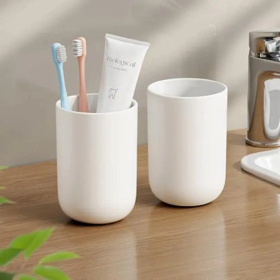13oz Reusable Unbreakable Plastic Bathroom Tumbler Set (2 Pieces, White), Non-Slip, Waterproof, Tear Resistant, Easy-to-Clean Toothbrush Cup Holders, Bathroom Supplies Decor