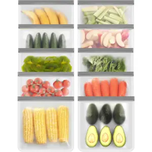 Reusable Freezer Bags, 10 Pack Reusable Quart Bags Seal and Leak Proof, BPA Free Storage Bag for Marinate Meat, Vegetables, Home Organization, Green