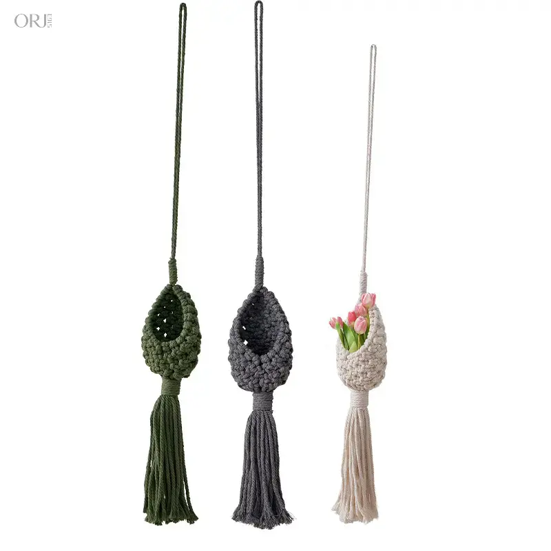 Bohemian Handmade Cotton Rope Rearview Mirror Pendant with Decorative Tassel, Bird Nest Pouch & Flower Pot Hanger for Car Interior or Home Decor,backpack,keychain,wristlet,,reel,necklace,,couple,,love,gym,bag,,alloy,,Christmas,Themed,Labubu,Do,plush,bunny