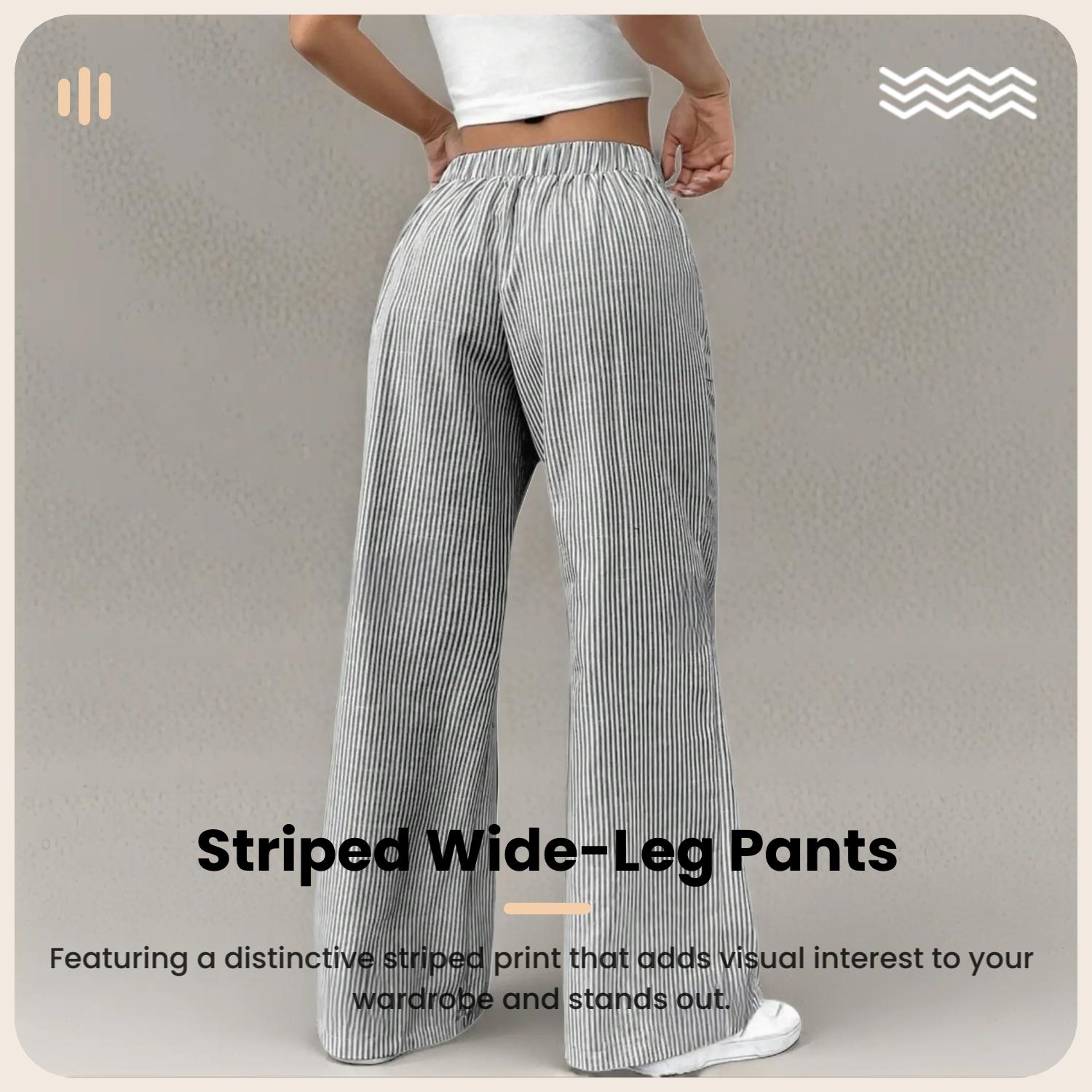 Women's Striped Print Wide Leg Pants, Casual Comfy Trousers for Daily Wear, Ladies Bottoms for All Seasons
