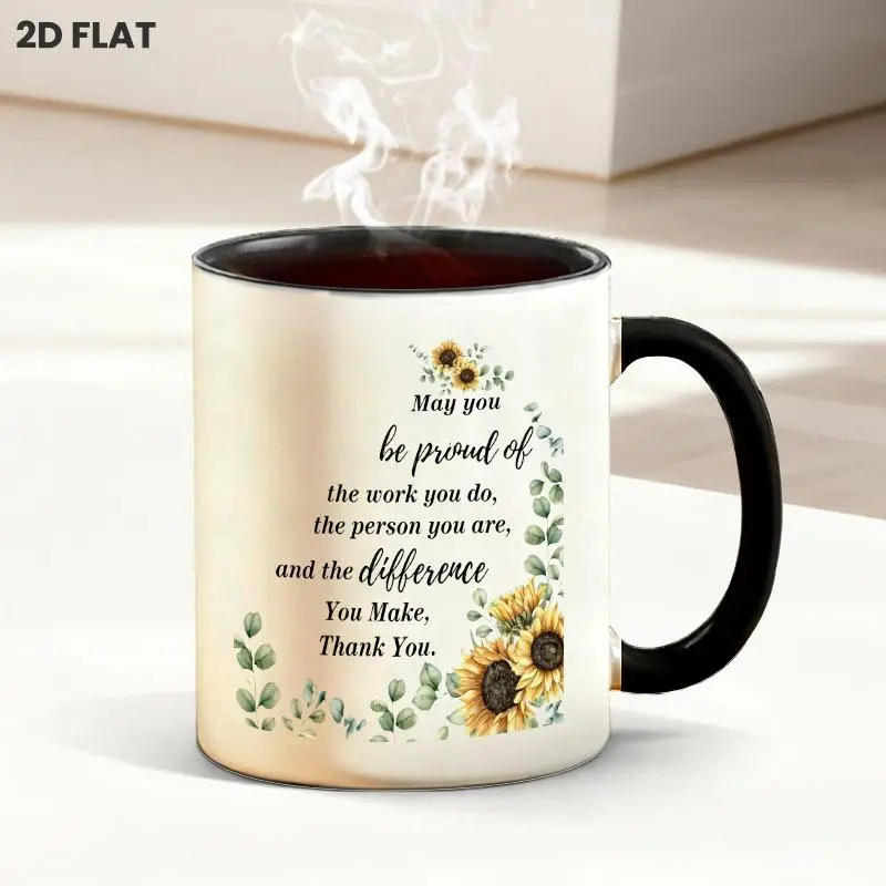 Inspirational Sunflower Decor 11oz Ceramic Mug, Warm Encouraging Thank You Quote Print, Multiple Specifications Available, Lovely Drinkware for Daily Home & Office Beverage Use