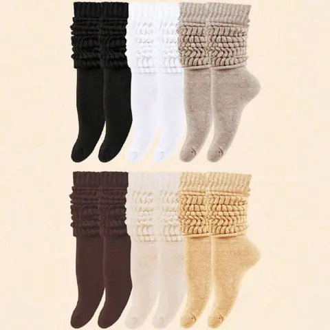 Women's 6-Pair Solid-Color Mid-Calf Socks, Lightweight and Breathable Design Socks for Everyday Wear, Sports, School, and Year-Round Use