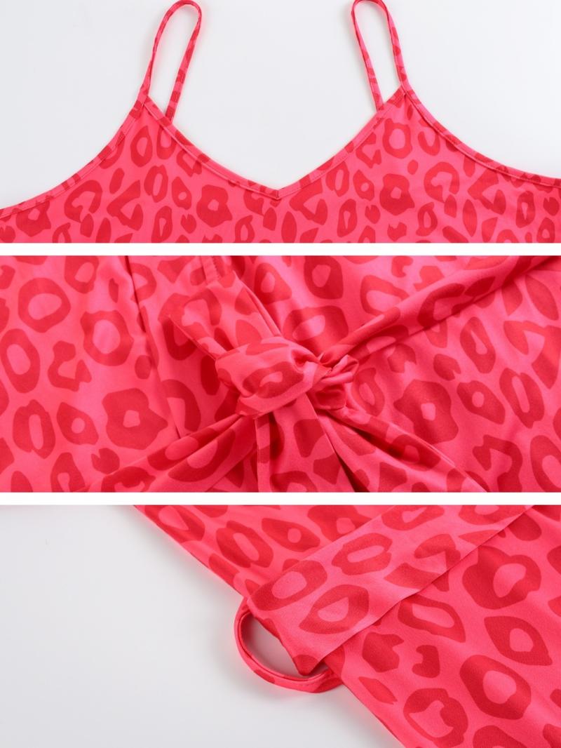 Women's All Over Leopard Print Pajama Three-Piece Set, Casual Comfy Lounge Set for Women, Comfy Loungewear Set for Daily Home Wear