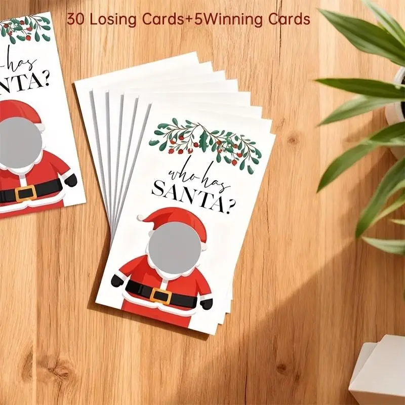 35 Christmas Scratch Cards Game, Who Has Santa? Party Activity for Ages 14+, Paper Made, No Power Needed, Non-Cash Prizes, Holiday Party Supplies