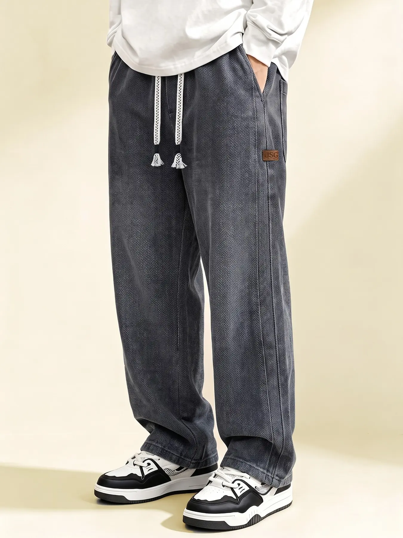 Men's Elastic Waist Loose Casual Stylish Jeans, Drawstring Design, Vintage Washed Denim, Perfect for Daily Wear and Street Fashion, Ideal Gift for Boyfriend and Husband