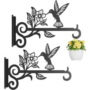 2-Pack Aesthetic  Hangers Outdoor - 10 Inch Metal   Bracket with Beautiful Hummingbird  - Anti Rust  Hooks for  , Bird Feeder, Windchime, Lantern