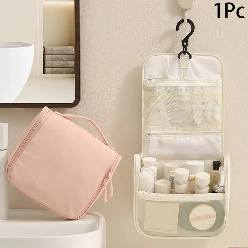 Hanging Travel Toiletry Bag with Detachable Hook, Waterproof Multilayer Large Capacity Cosmetic Organizer, Portable Handheld Makeup Wash Bag, Travel Bathroom Storage Essentials for Women Girls Business Trip Vacation