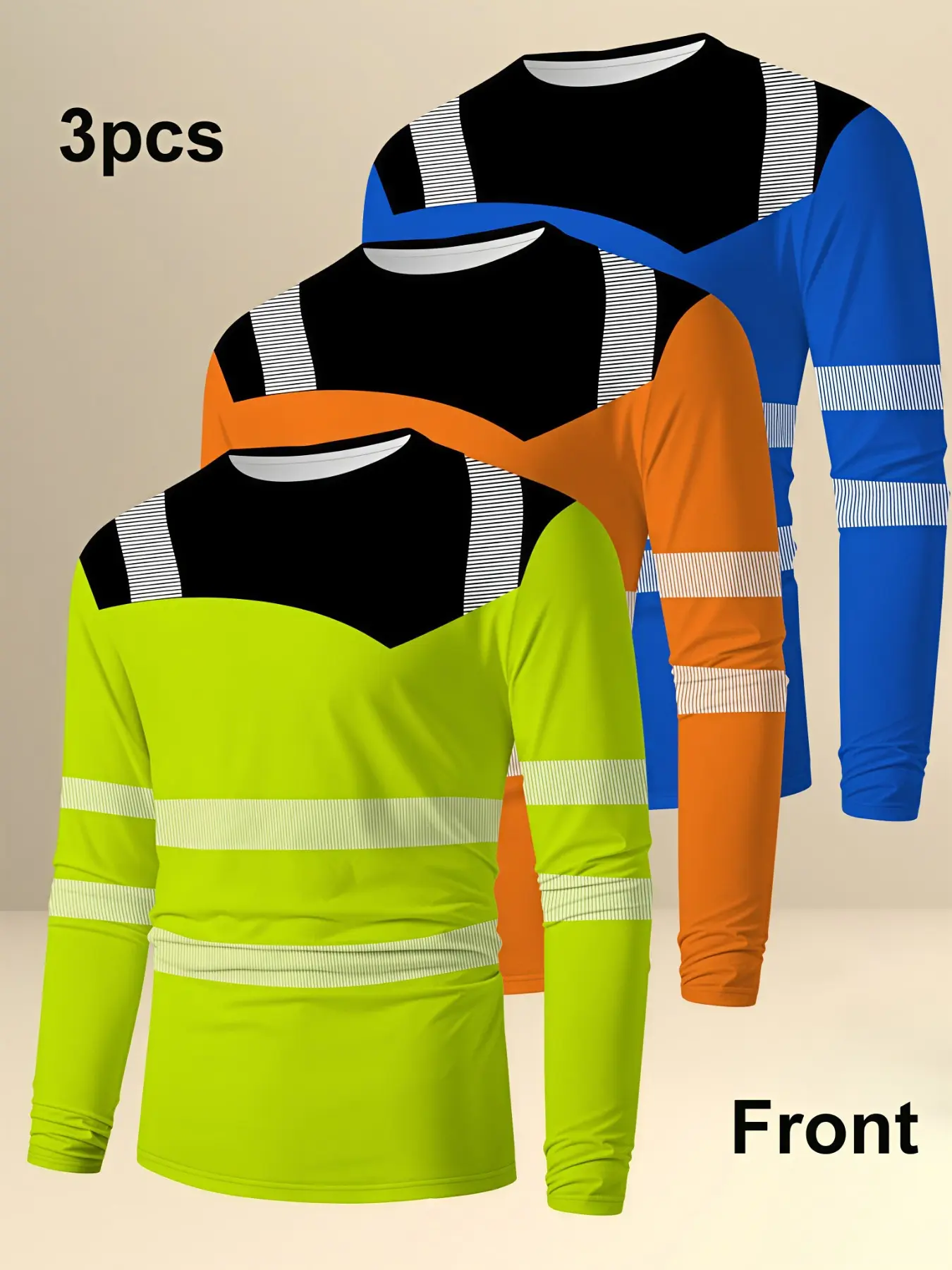 Outdoor Safety Workwear, Light Elastic Air-permeable Material, V-shape Reflective Stripe Long Sleeve Safety Shirt 3 Pack for Adult, Perfect for Night Patrol Highway Field Work, Viral Popular Mens All-weather Work Protective Clothing, Safety Gear
