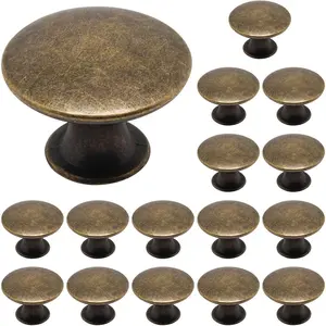 16 Pack Antique Brass Round Single Hole Cabinet Knobs Drawer Pull Handles for Dresser Kitchen Cupboard Door