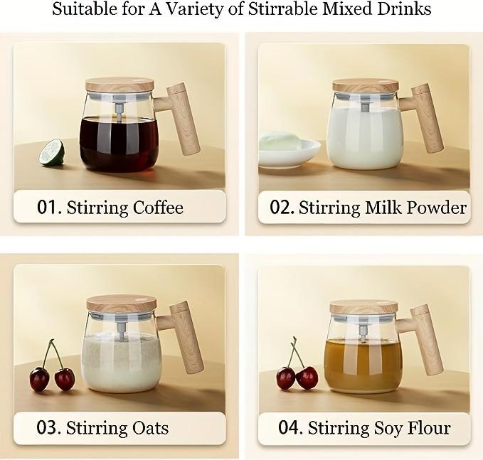 Electric Self-Stirring Mug, 13.53 Oz. Made of High Borosilicate Glass, Blends Coffee with a Motor Speed of 6, 000 RPM, Powered by Batteries, Rated at 5 Watts, Suitable for Coffee, Milk, Or Protein Powder