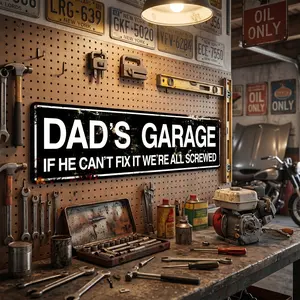 Dad's Garage "If He Can't Fix It We're All Screwed" Distressed Metal Tin Sign - Vintage Workshop Wall Decor