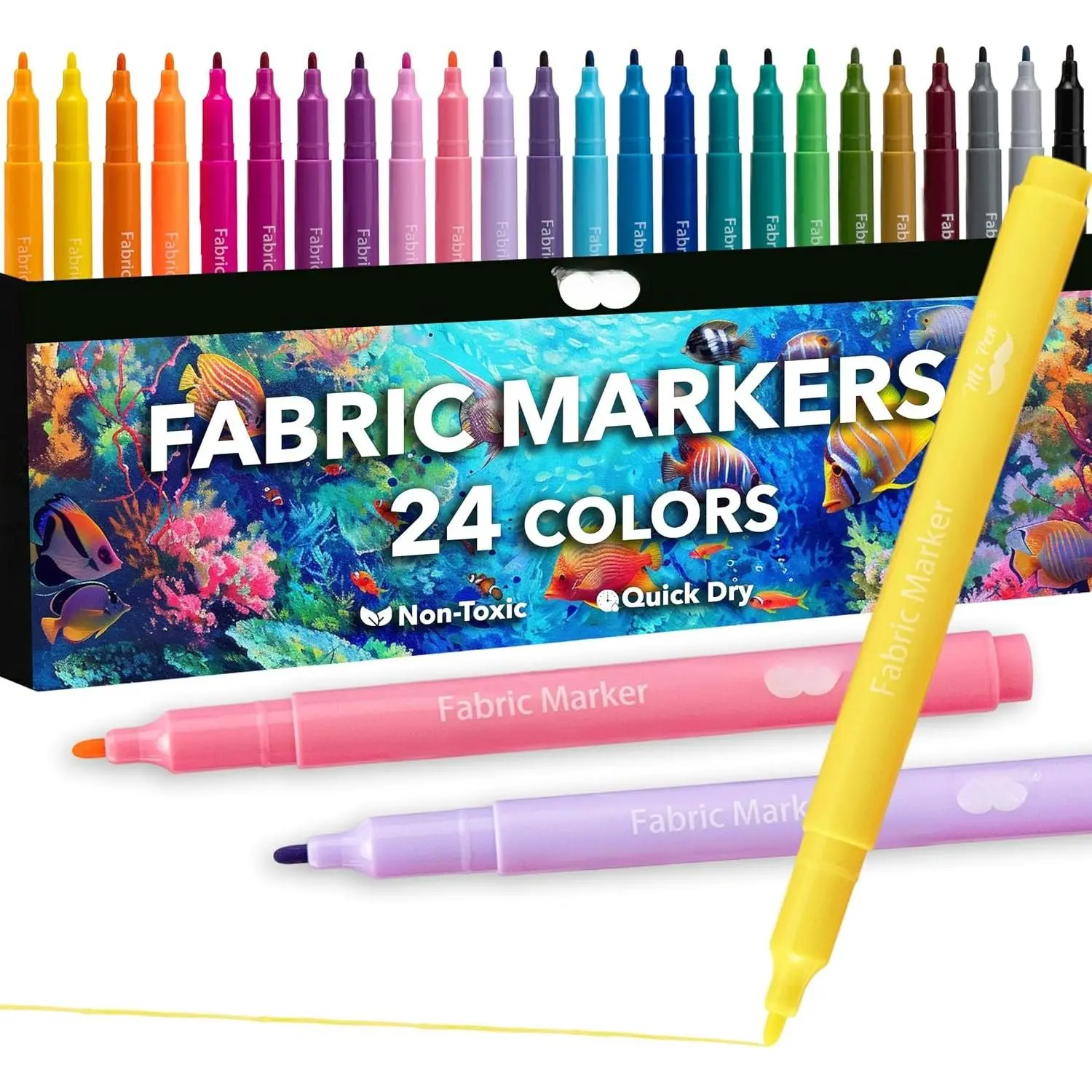 Permanent Fabric Markers, 24-Pack Colorful Crafting Supplies with Permanent Ink for T-Shirts, Bags, Canvas (Office Stationery Writing Tool)