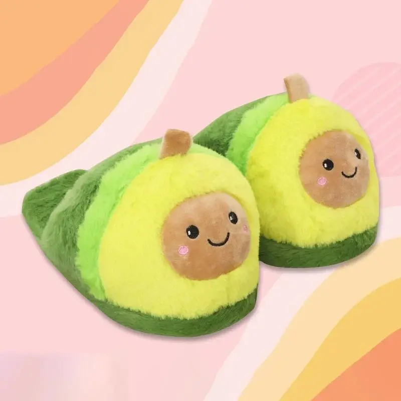 Cute Avocado-shaped Home Cotton Slippers Cartoon Warm 3D Creative Floor Shoes Parent-child Indoor Thickened Winter Slippers