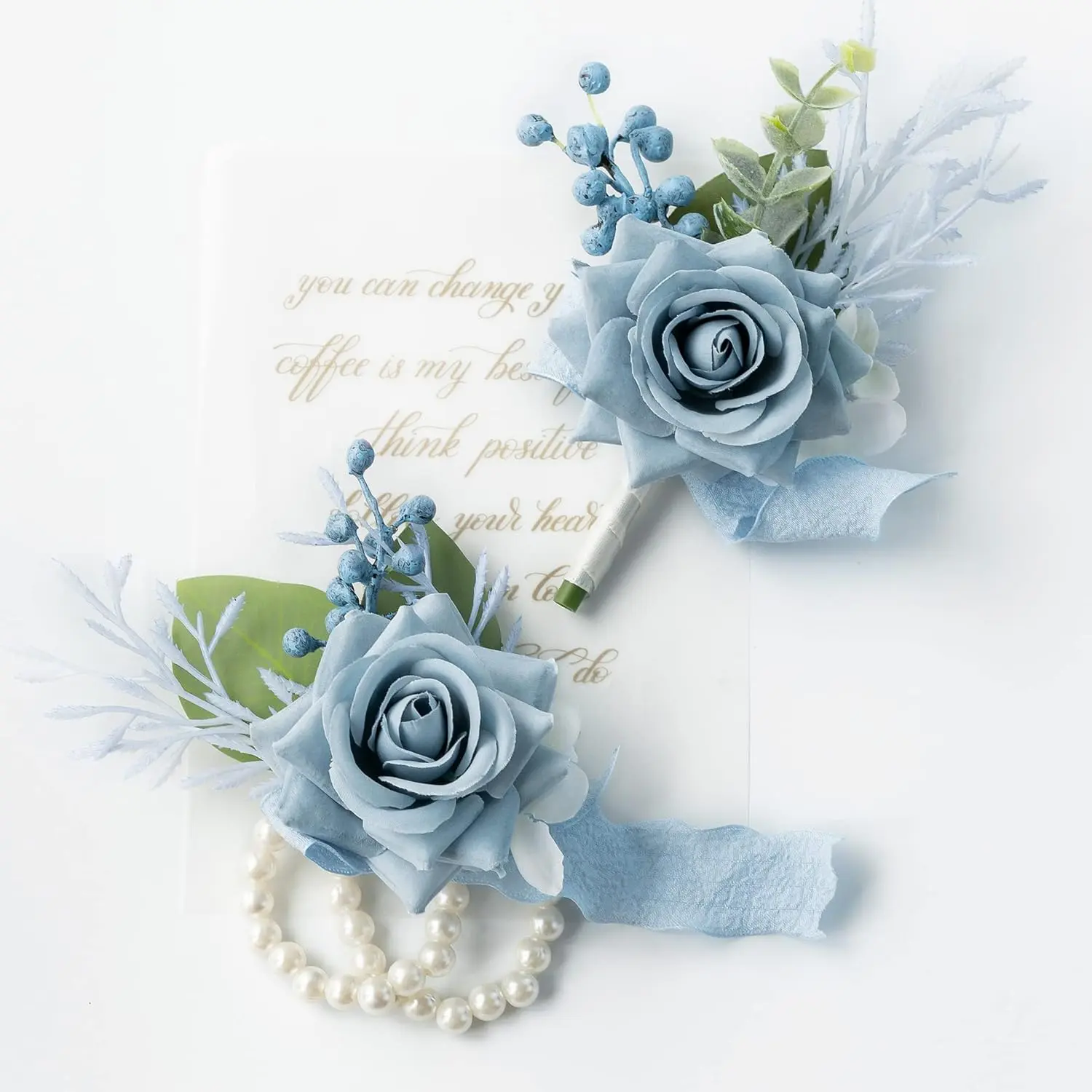 Wrist Corsage Wristlet and Boutonniere Set for Wedding Bridesmaid Mother Grandmother for Bridal Shower Wedding Artificial Roses Flower Prom Set of 2