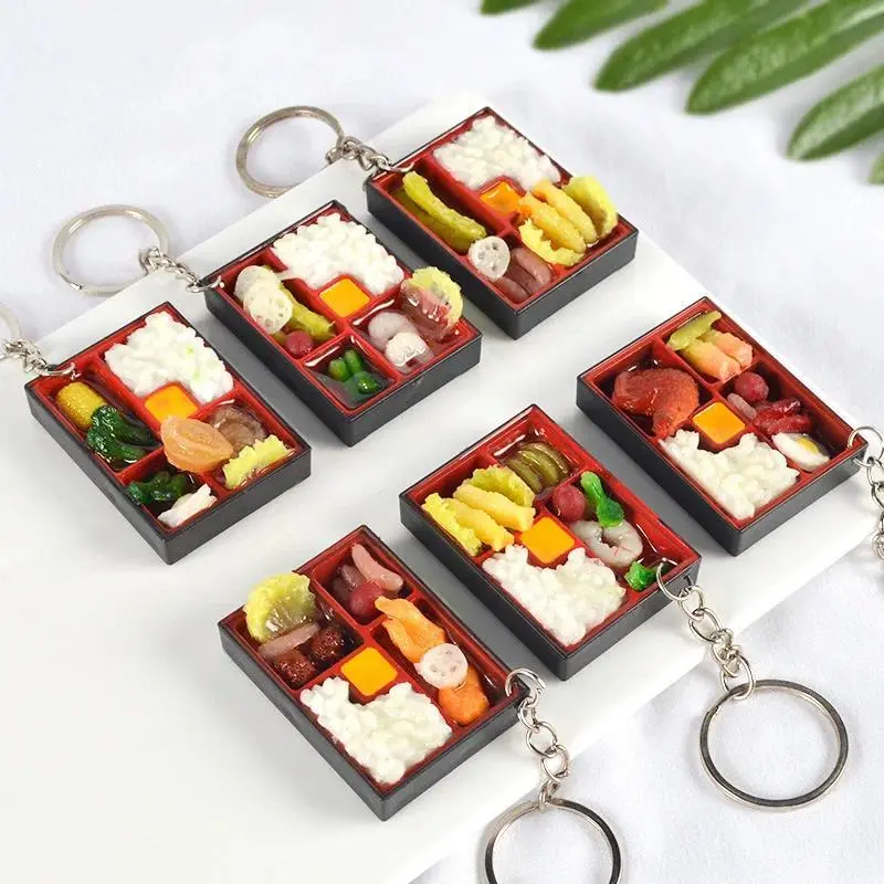 PVC Food Box Toy Keychain Keyring Sushi Box Lunch Dollhouse Keychain Wholesale