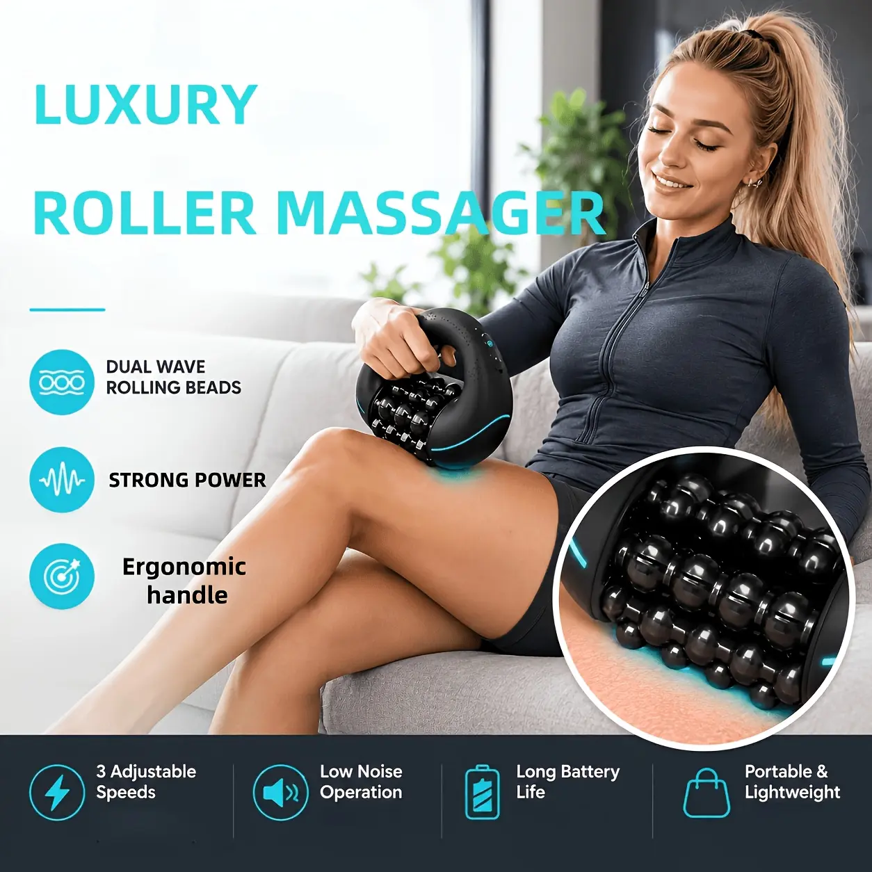 Luxurious high-end electric roller massager, 3-speed adjustment, USB rechargeable, equipped with multi-layer wave rollers, a portable tool for muscle relaxation after exercise, suitable for arms, shoulders, legs, and calves, making it a perfect gift choic