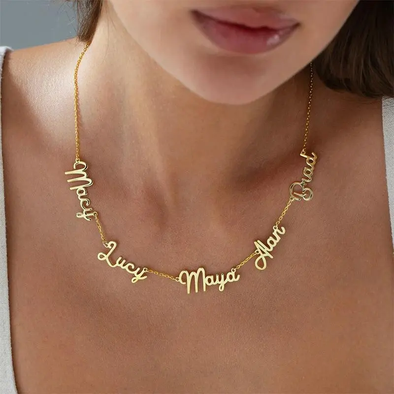 AS515 Custom Multi-Name Family Necklace Personalized Cut Stainless Steel Necklace Special Gift