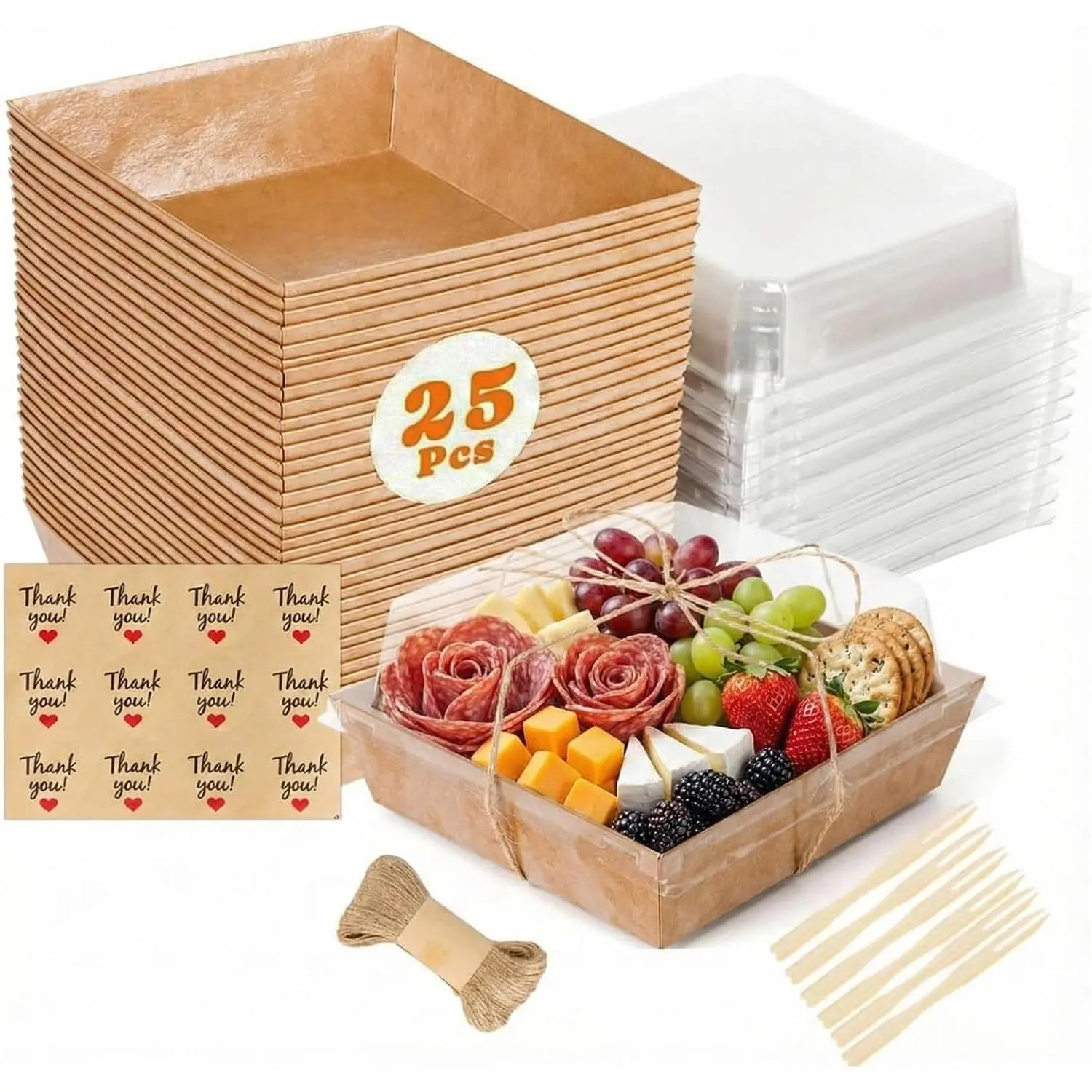 25 Pack Small Charcuterie Boxes with Clear , Mini Paper Charcuterie Boxes To Go, Individual Disposable  Containers for Dessert, Sandwich, Sushi, Cookies, Strawberries