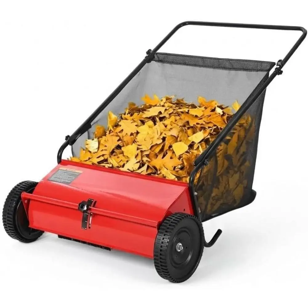26 In Manual Push Lawn Sweeper for Homeowners, 100% Eco-Friendly Solid Steel Tool with 4 High-Speed Brushes, 7 Cu-Ft Walk-Behind Leaf & Grass Collector for Lawn & Driveway, 30-Day Money-Back Guarantee