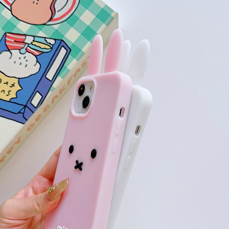 Luxury Cute Pink White Miffy silicone soft phone Case For iPhone 12 13 14 15 16 17 Pro Max Funny Cartoon long ear Miffy Cover﻿