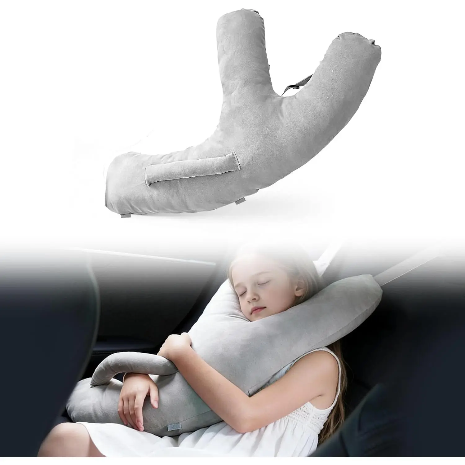 Car Pillow for Tesla Model Y/3/X/S Accessories, Travel Car Pillows for Sleeping, Road Trips Travel Essentials Pillow Cushion for Kids & Adults Body Support, Y-Shaped Pillow with Blanket