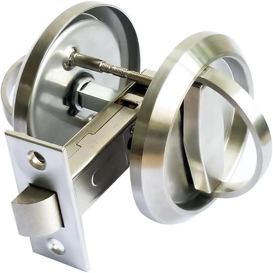 304 Stainless Steel Low Profile Door Knobs, Ring Door Pulls, Hidden Recessed Door Knob for Corridor, Pocket Door Lock, Privacy Sliding Door Latch, No Locking, 1 Set Door HandlesGift