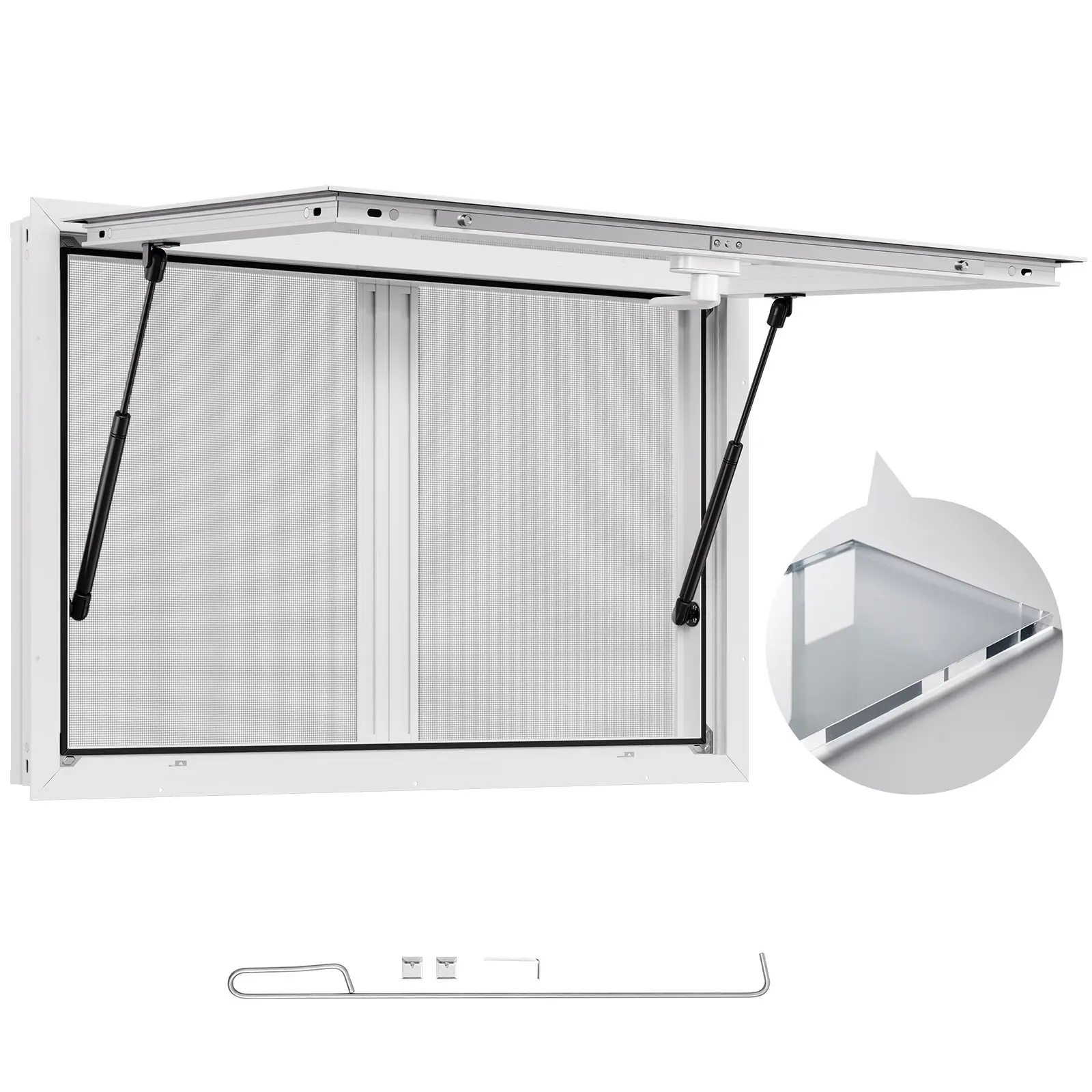VEVOR Concession Window 36x24 in, Aluminum Alloy Service Window for Food Truck, Up to 85 Degrees Stand Serving Window with 2 Sliding Windows, Awning Door, and Drag Hook, for Concession Trailers