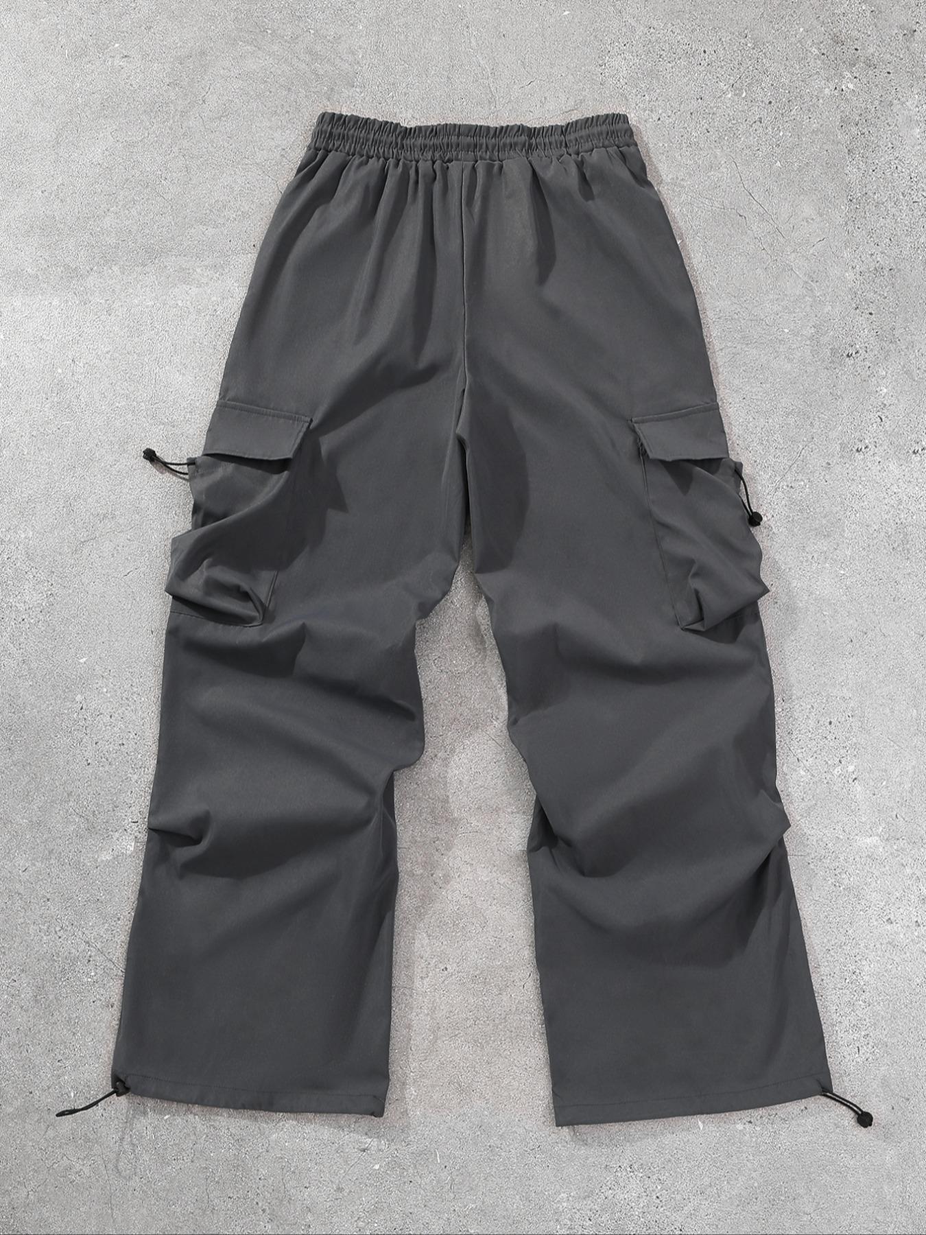 Men's Solid Flap Pocket Cargo Pants, Loose Casual Streetwear Drawstring Waist Pants for Daily Wear, Men's Trousers for All Seasons