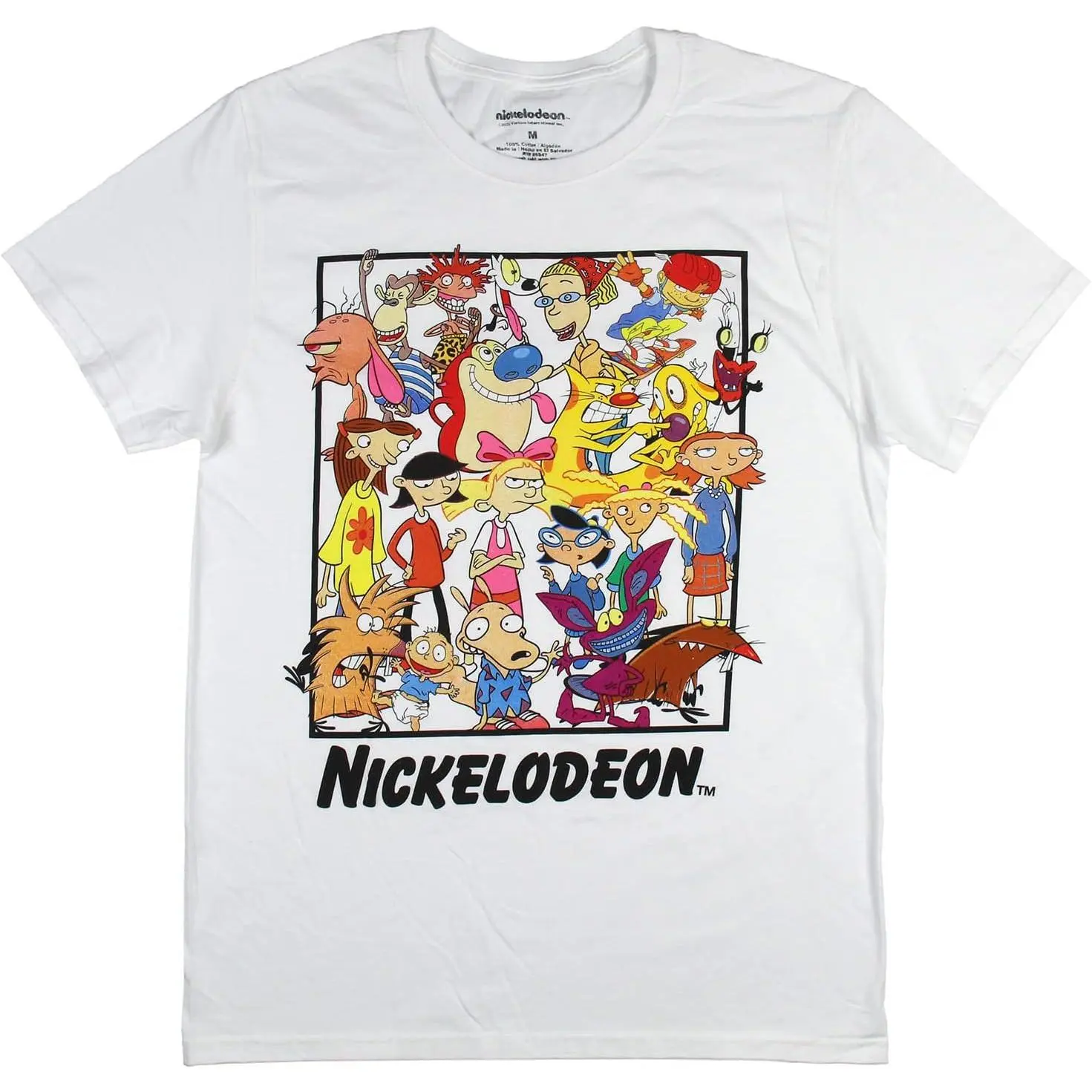 Nickelodeon Men's Classic Cartoon Character Mingle Graphic Print T-ShirtNickelodeon 90s Cartoon Mashup Group Portrait Graphic T-Shirt| Rugrats Hey Arnold Ren & Stimpy CatDog Fan Tee
