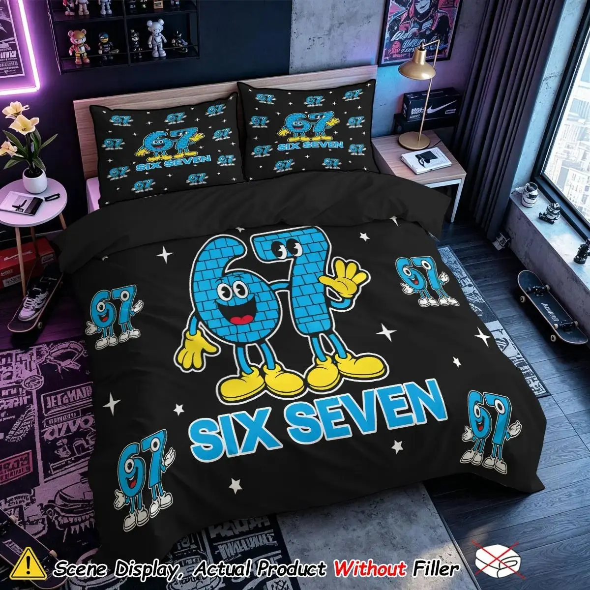 67 Internet Meme-Themed 3-Piece Bedding Set, Bedroom Set with 1 Duvet Cover and 2 Pillowcases, Duvet Cover Sets, "67 Digital Party" Cartoon Print for Room Decor, Trendy Gift for Digital Enthusiasts #GLOBAL PICKS