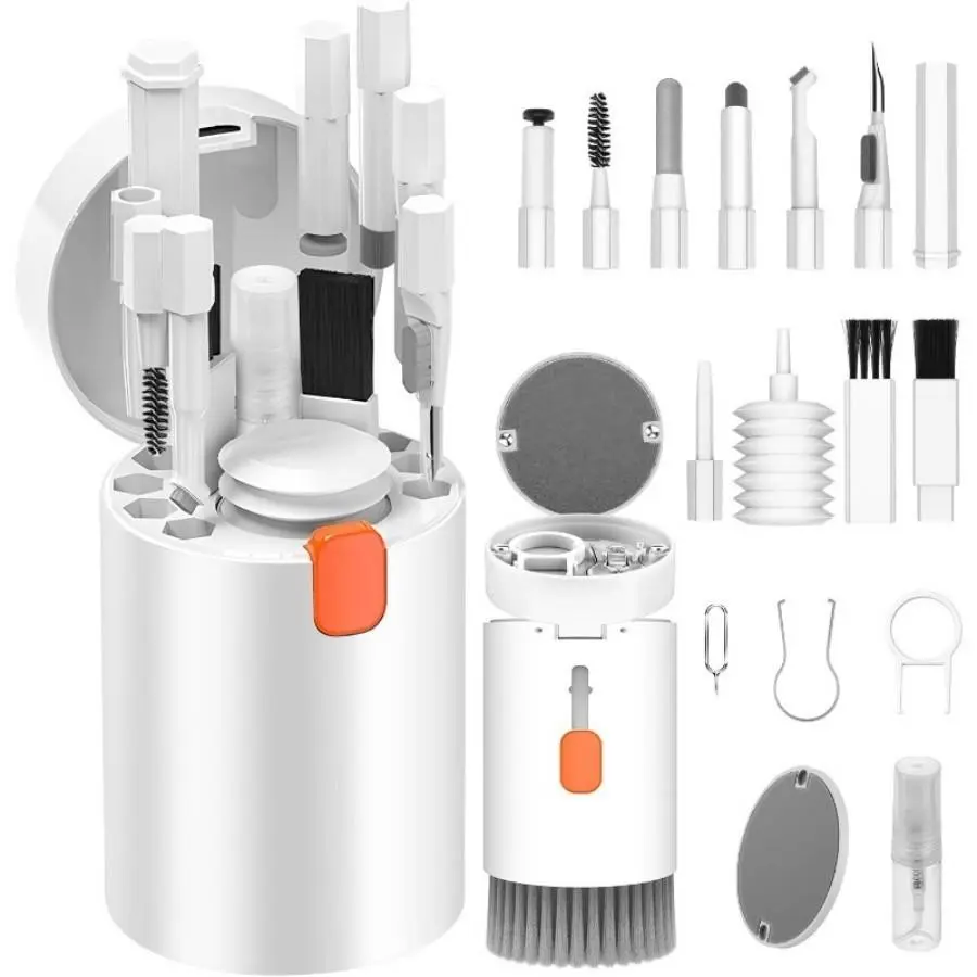 20-in-1 multi-function keyboard cleaning brush, digital cleaning set.A full set of keyboard/screen/camera/headset tools, key puller + shaft puller + brush + blowing balloon +cleaning liquid set, essential cleaning tools for daily life/work