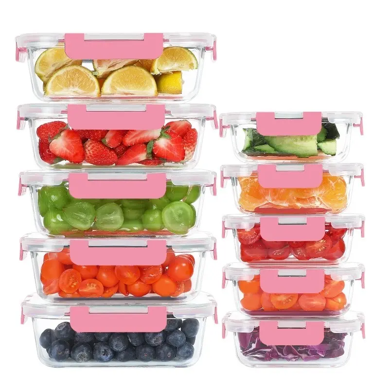 10-Piece Glass Food Storage Containers Meal Prep Containers with Lids Airtight Sealed for Fridge Microwave Oven Safe Reusable Food Storage Boxes