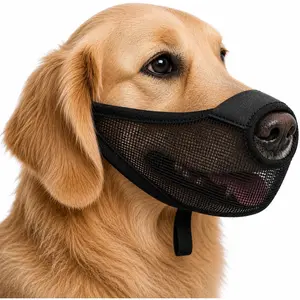 Dog Muzzle, Soft Air Mesh Muzzles for Large Sized Dogs, Breathable Dog Mussels for Scavenging Biting Licking & Barking, Adjustable Mouth Guard with Front Opening, Allows Panting and Drinking (Black,L)