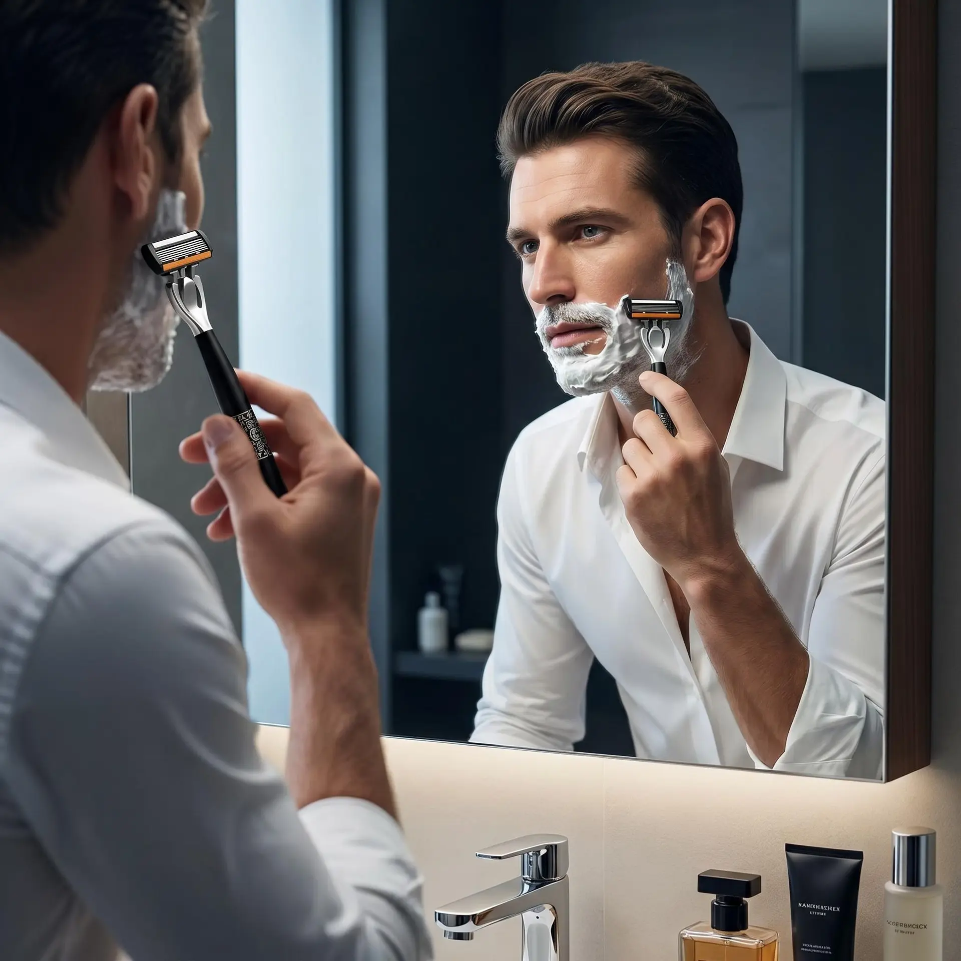 6-Layer Manual Safety Razor Set for Men, Anti-Irritation Shaving Razor Kit with Replaceable Blade Cartridges, Premium Shave Gift Set for Grooming