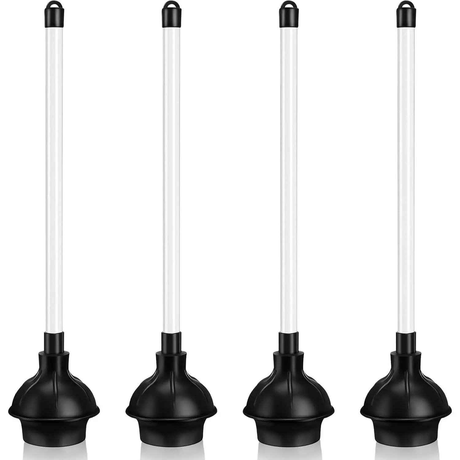 4 Pcs Bulk Heavy Duty Commercial Toilet Plunger, Double Thrust Rubber Force Cup with Handle, 20.3" x 4.5" for Bathroom Showers Kitchens Hotel