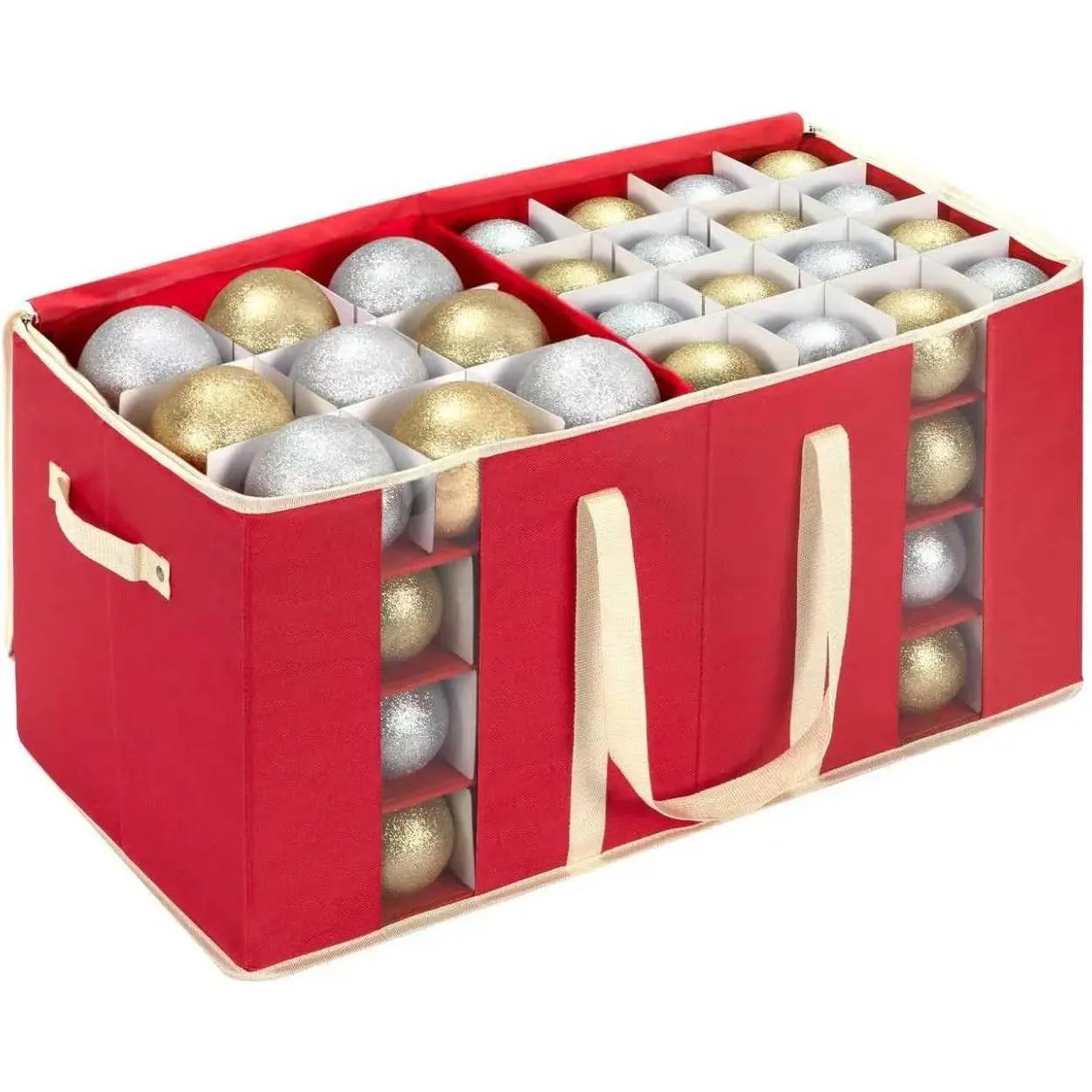 Christmas Ornament Storage Box Holds 128 Holiday Decorations,RED | Ornament Storage Container with Two Sturdy Carrying Handles,Adjustable Dividers,Holds Up to Christmas Ornaments