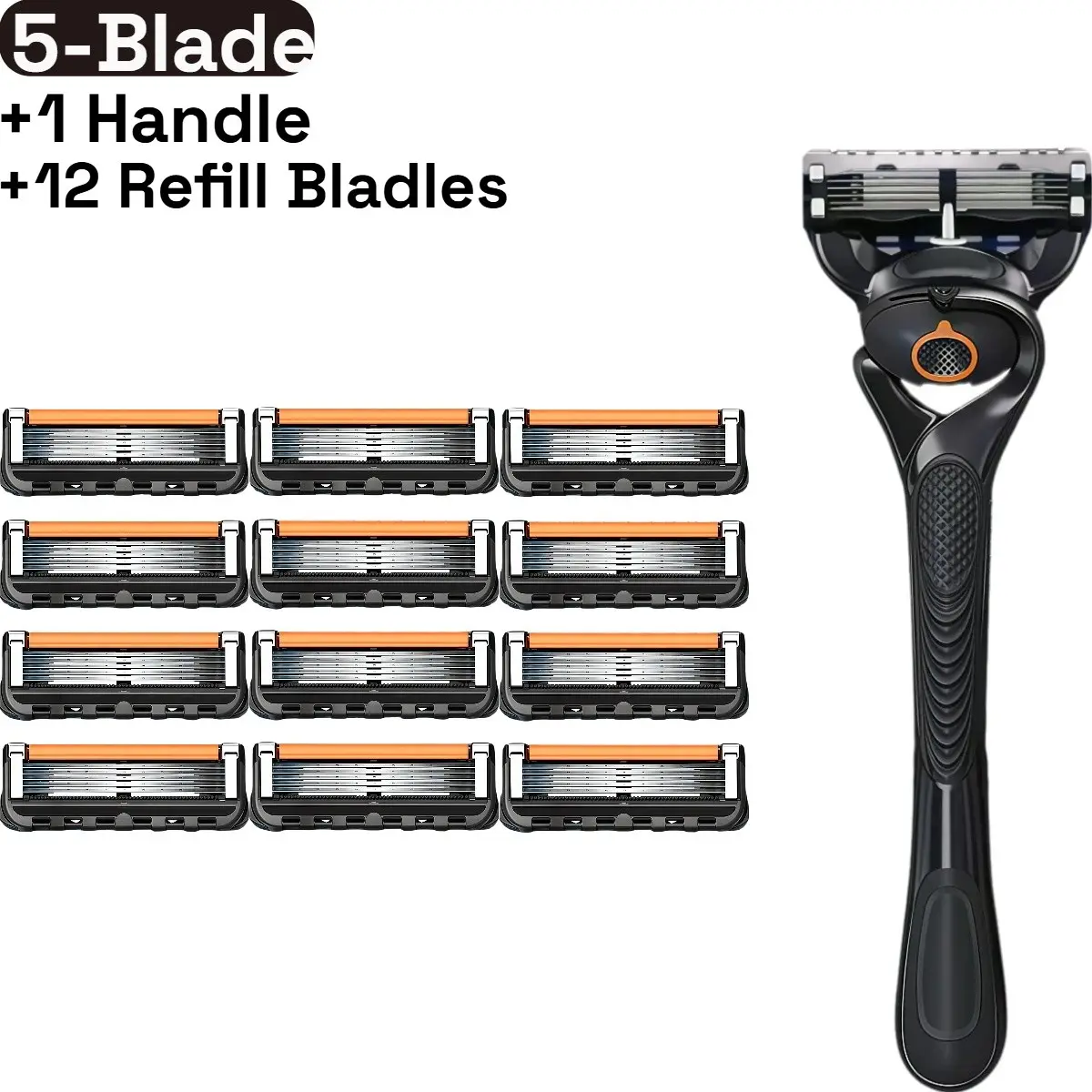 Men's shaving kit, razor set, 1 handle and refill blades, safety razor, 5 blade razor for men, men grooming razor, manual razor for thick beard,pivoting head 5 blade razor for thick beard, Beard Grooming Tools