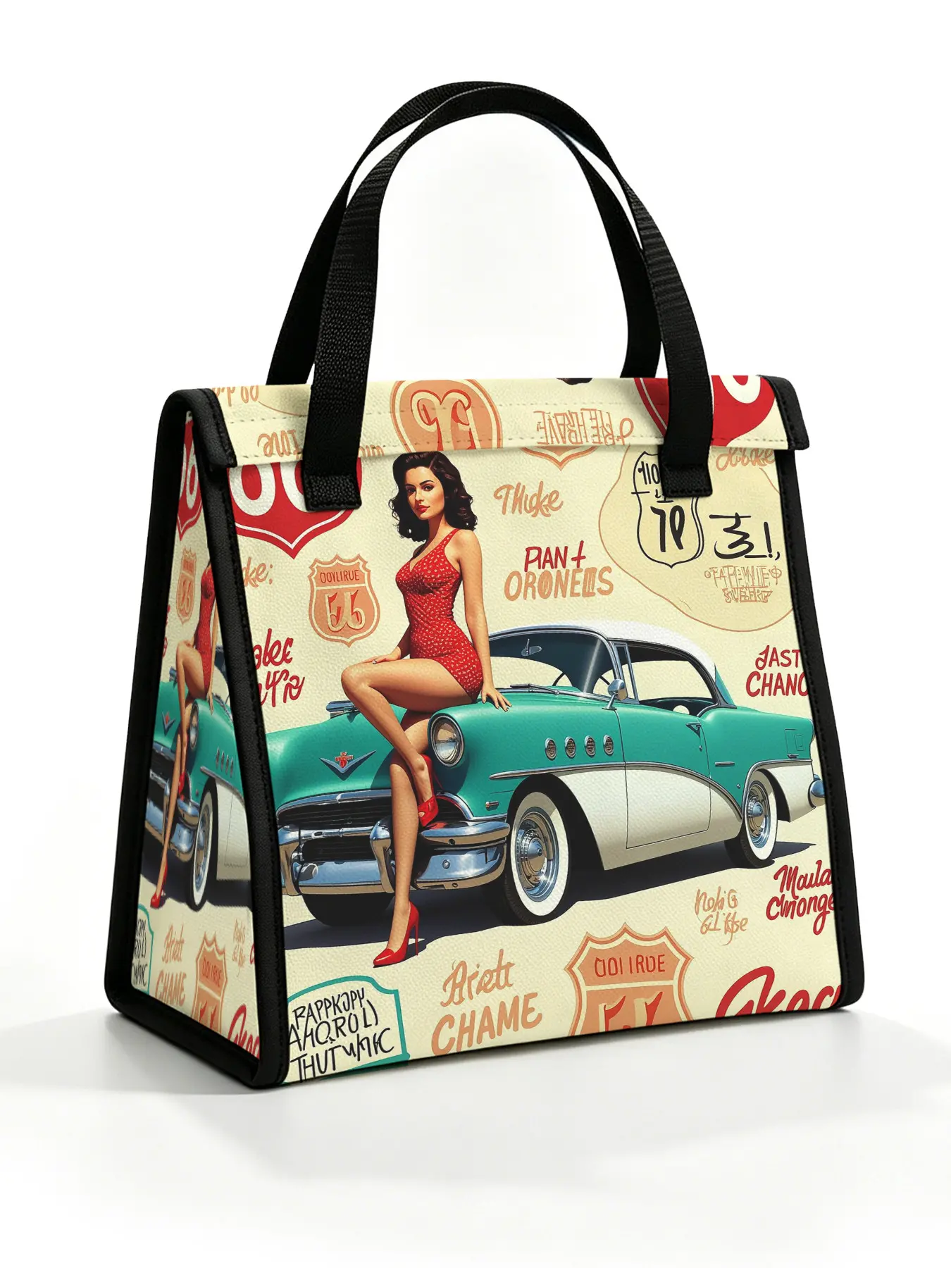 Full-Body Printed Lunch Bag, Magic Tape Closure, Insulated and Waterproof, Ideal for School, Daily Commute, Office Use