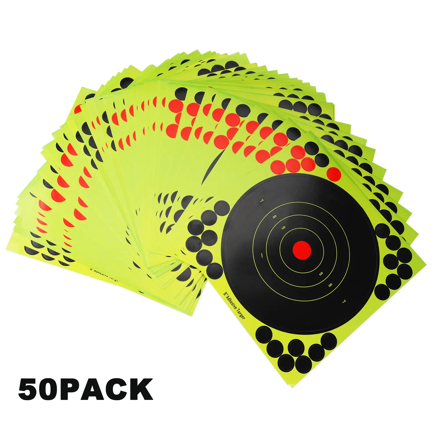 7.99 Inch Self Adhesive Shooting Target Paper 50 Pack Square Bright Fluorescent Target Stickers Clear Ring Marking Target Sheets for Pistol Rifle Airsoft Shooting Range Training Practice