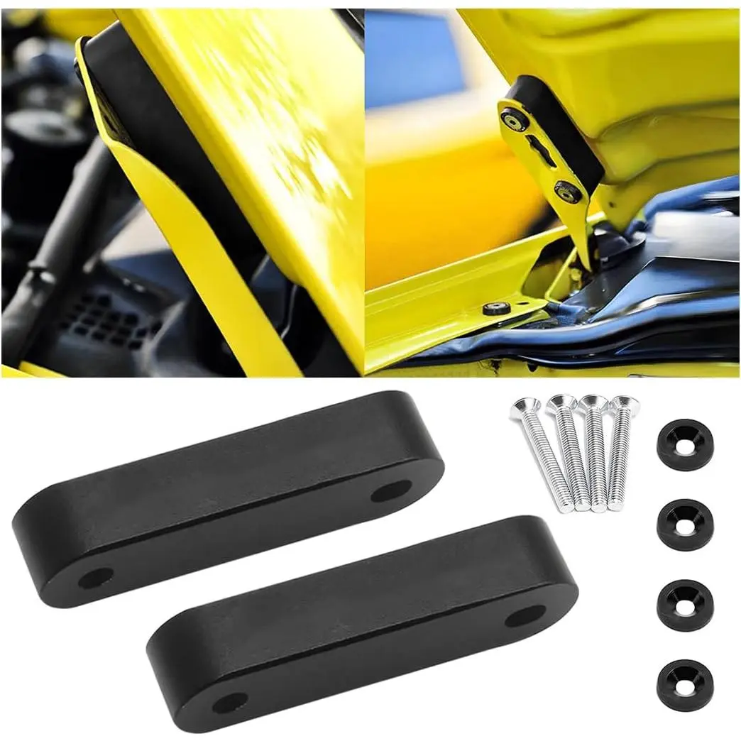 Aluminum Alloy Car Hood Spacer Riser Modification Kit, Hood Vent Spacer with Bolts Washers, Car Replacement Accessories Compatible with Most Cars (Black)