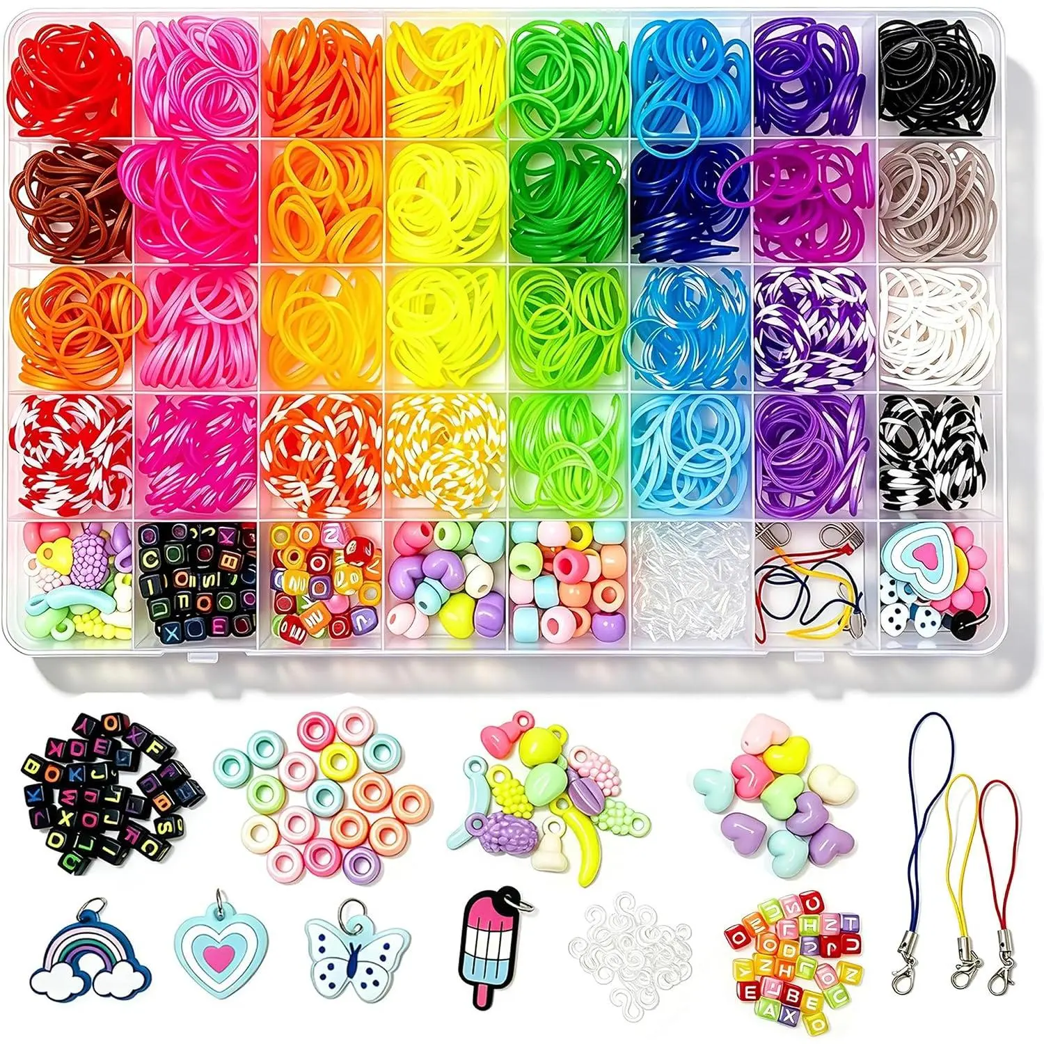 32 Colors Rubber Band Bracelet Kit, Loom Bands Bracelet Making Set with Beads, Charms for DIY Craft