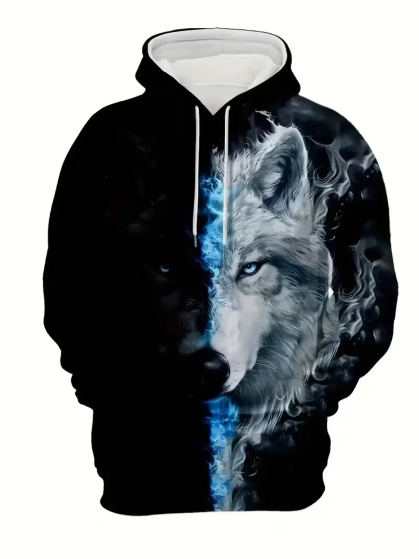 Men's 3D Wolf Head Print Hoodie, Long Sleeve Casual Streetwear Sweatshirt, Drawstring Kangaroo Pocket, Fashionable All-Season Top, Perfect Gift