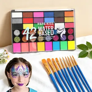 Halloween must-have 42-color water activated face paint box, hypoallergenic material for sensitive skin, easy washable water paint. With creative stencils & brushes, craft delicate face makeup for birthdays, cosplay and festivals.